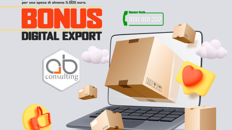 Il Bonus per l’Export Digitale è un contributo a fondo perduto di 4.000 euro per l’acquisto per almeno 5.000 euro, di soluzioni digitali utili all’internazionalizzazione. Per maggiori informazioni contattaci, un nostro Consulente verificherà i requisiti. 👇👇👇 WhatsApp 3498134053 https://www.studioabconsulting.it/appuntamenti/